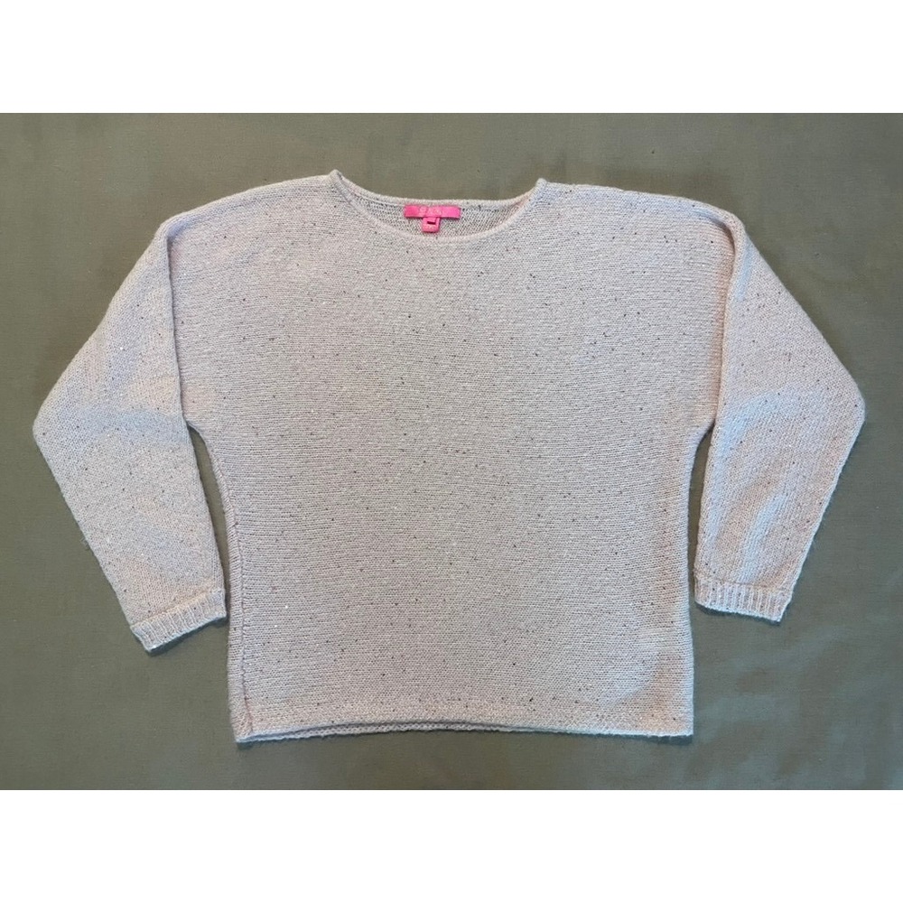 Lilly Pulitzer Metallic Sequins PINK BLOSSOM SOLEEN SWEATER Sz M Boatneck